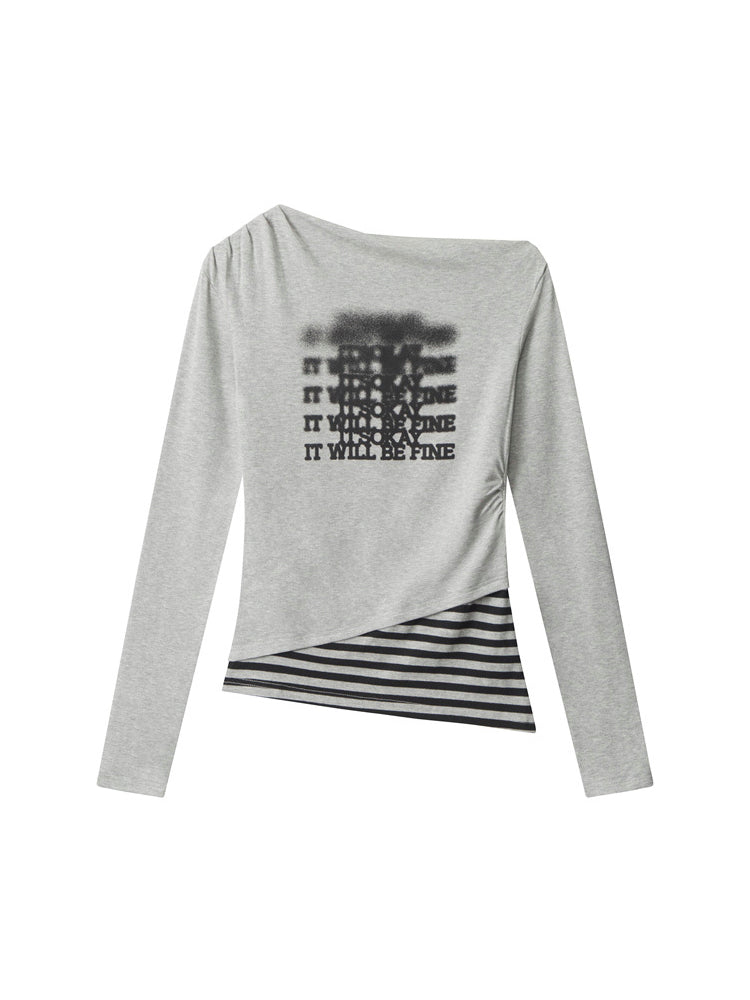 ギャルパッチワークオフショルダーロングTシャツ