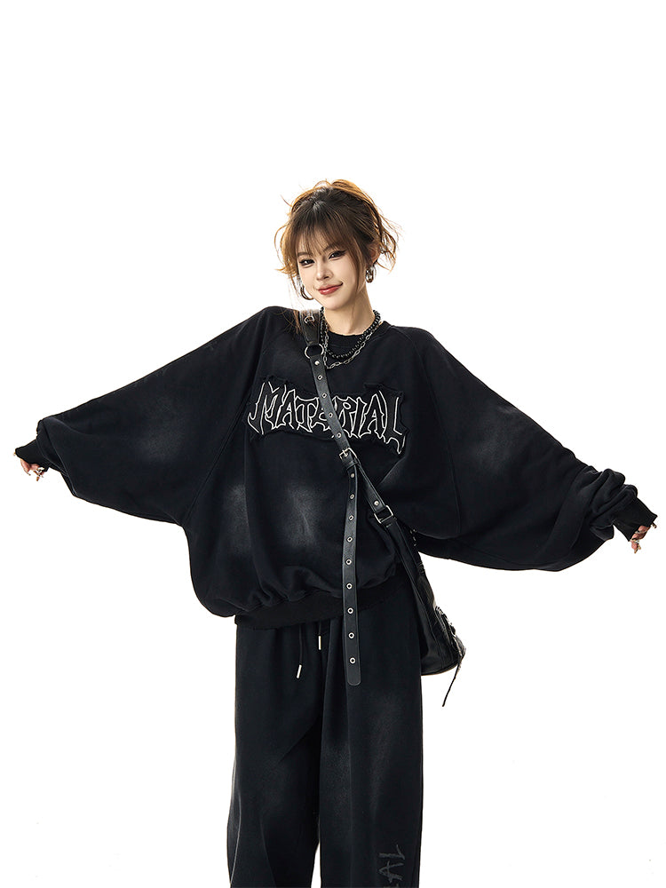 ユニセックス ルーズヴィンテージ刺繍スウェット