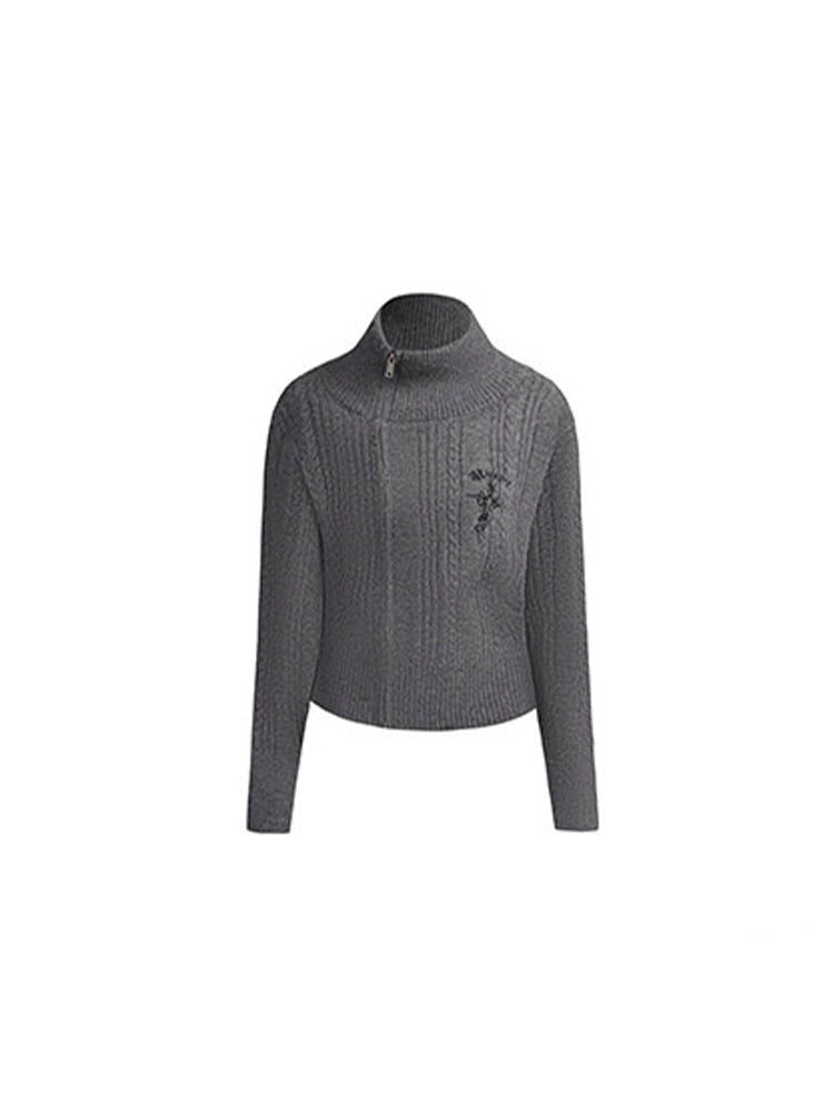 アシンメトリージップ クロス ハイネックニット