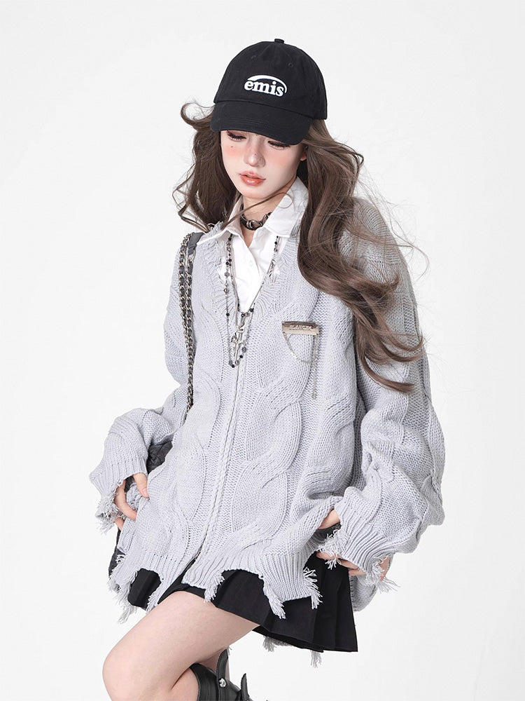 ダメージvネックニットコート(下架)