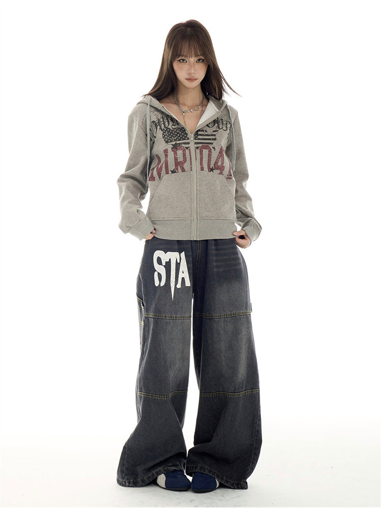 グレー ダーティヴィンテージ ロゴプリント 裏起毛 フーディー