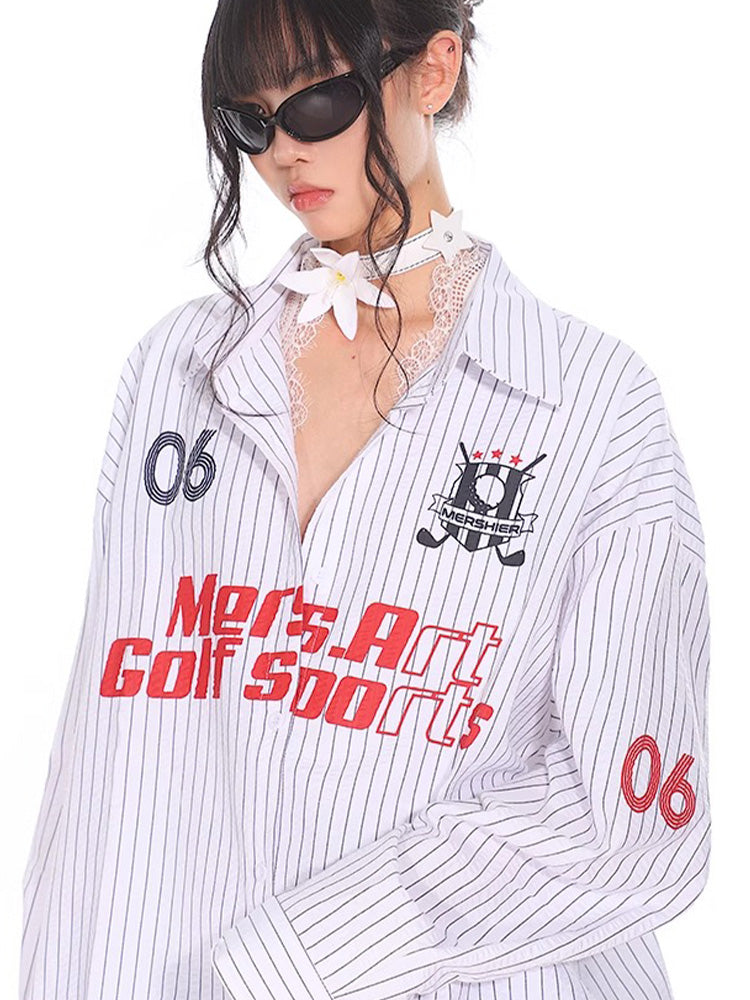 Alphabet print striped shirt