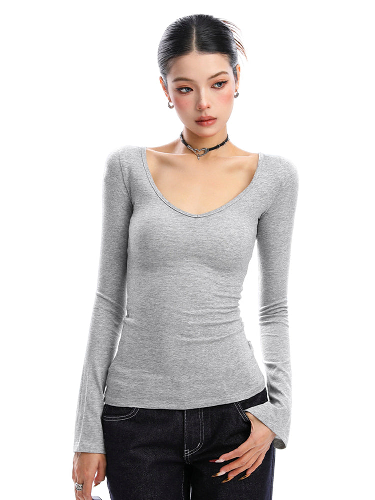 無地Vネックロングスリーブカットソー