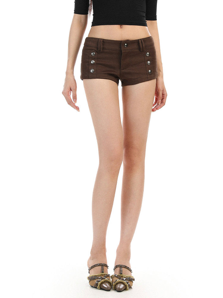 ダブルボタンデザイン スリムショートパンツ