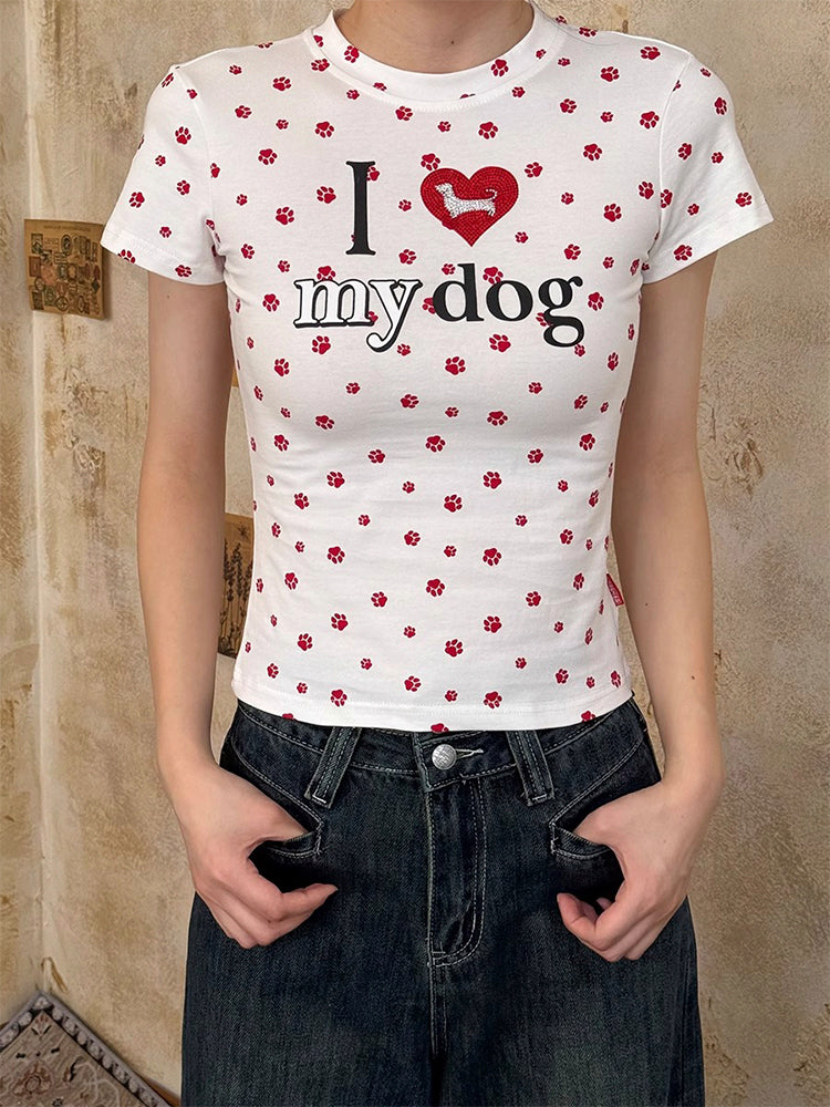 犬の爪跡プリントショートTシャツ
