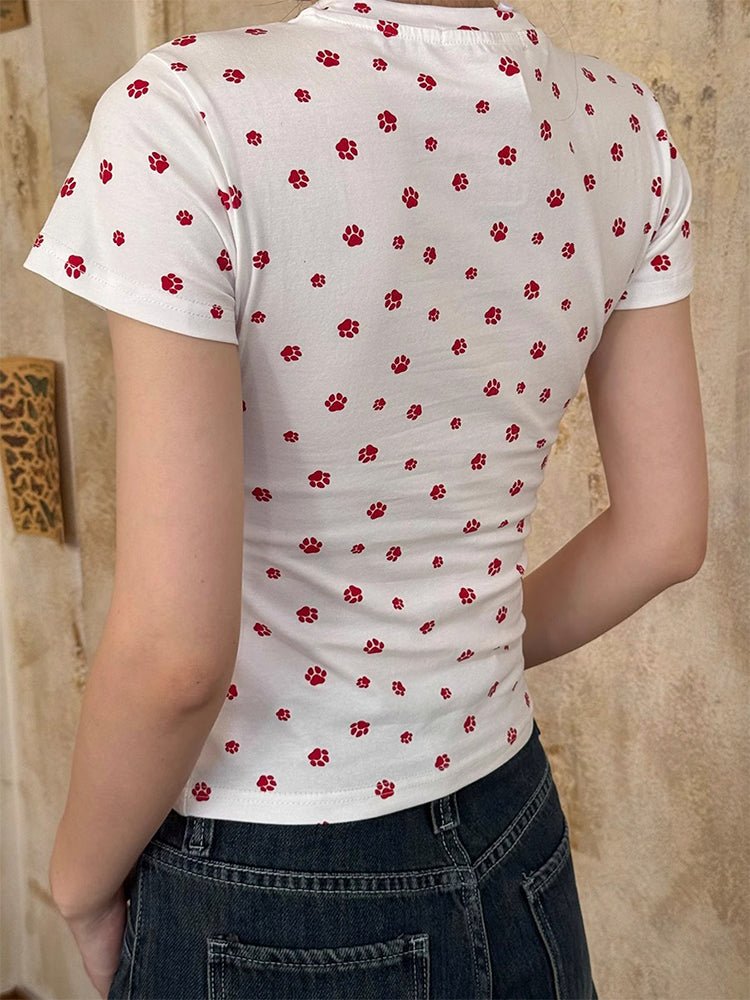 犬の爪跡プリントショートTシャツ