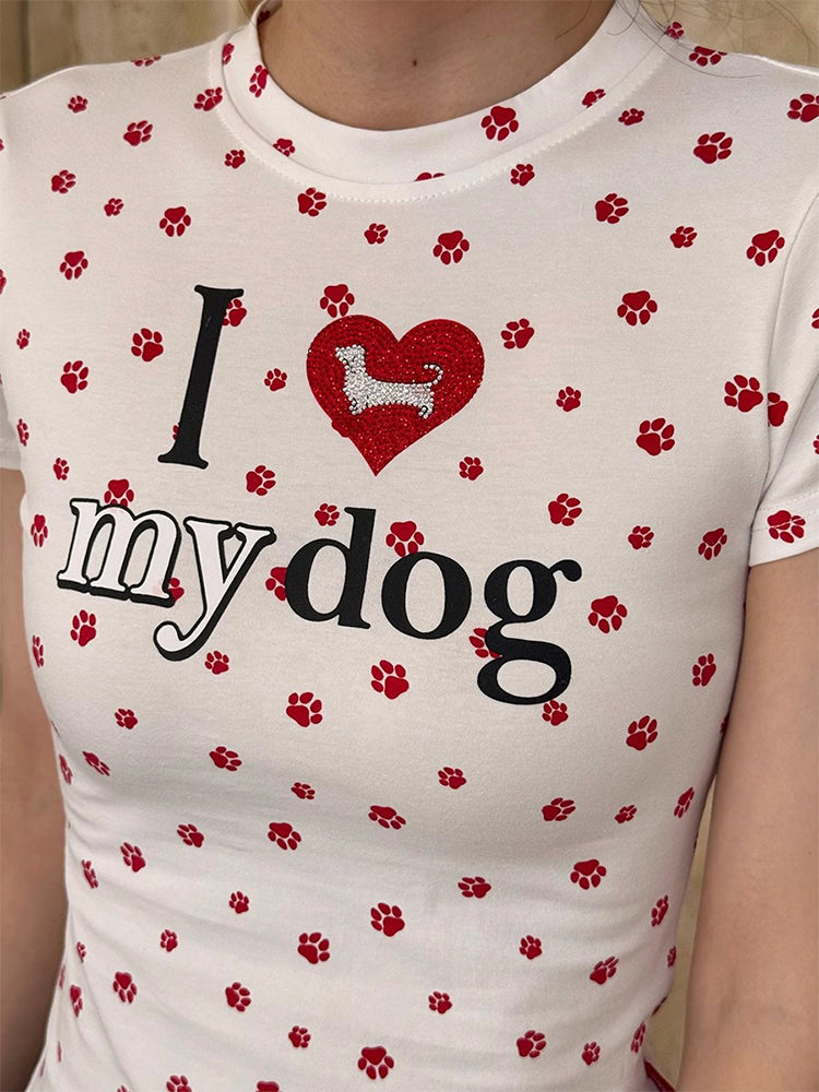 犬の爪跡プリントショートTシャツ
