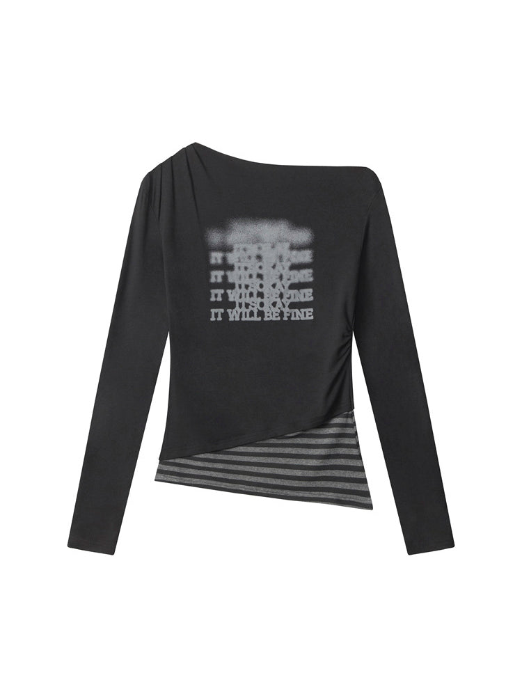 ギャルパッチワークオフショルダーロングTシャツ