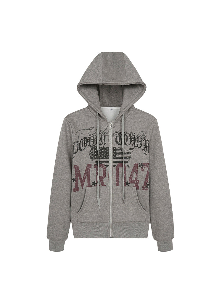 グレー ダーティヴィンテージ ロゴプリント 裏起毛 フーディー