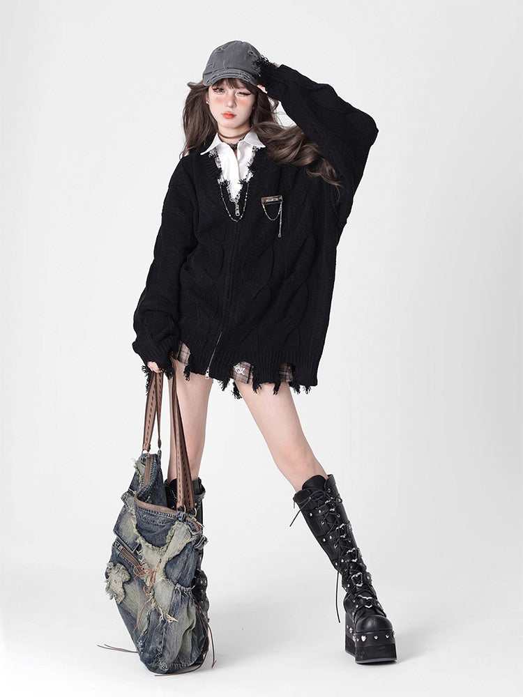 ダメージvネックニットコート(下架)