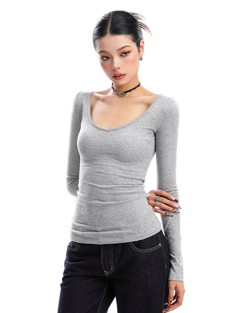 無地Vネックロングスリーブカットソー