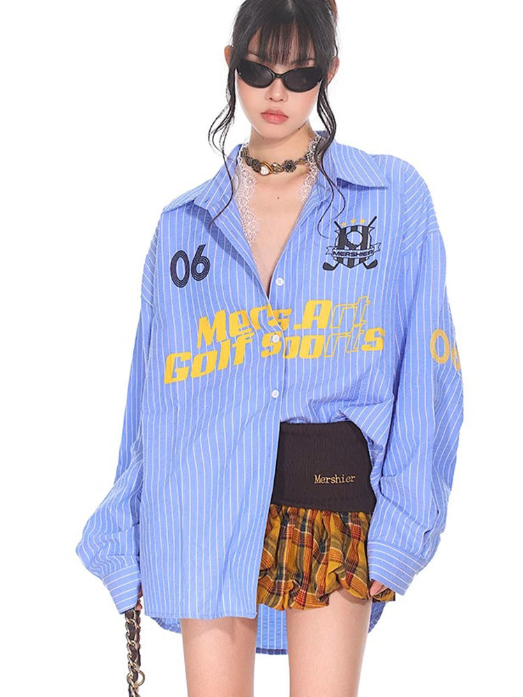 Alphabet print striped shirt