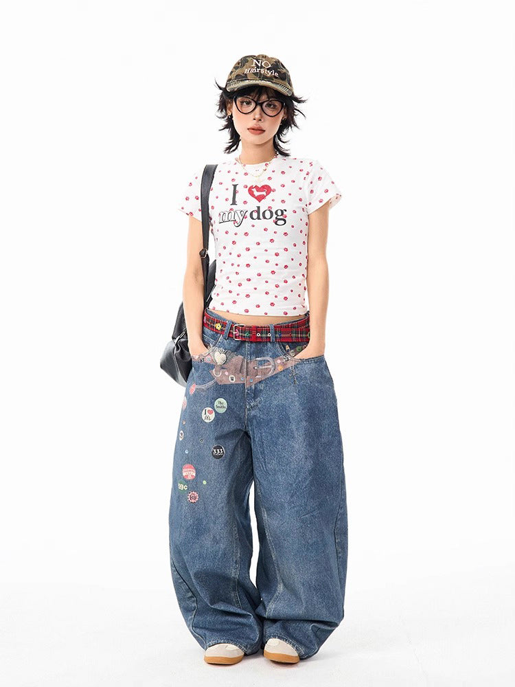 犬の爪跡プリントショートTシャツ