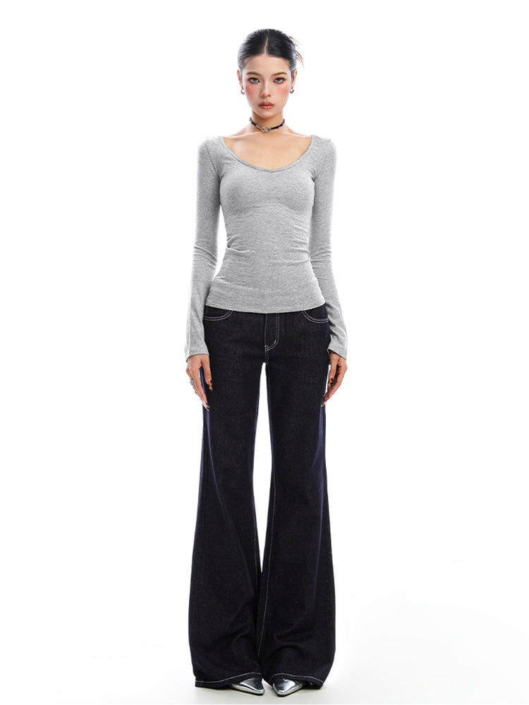 無地Vネックロングスリーブカットソー