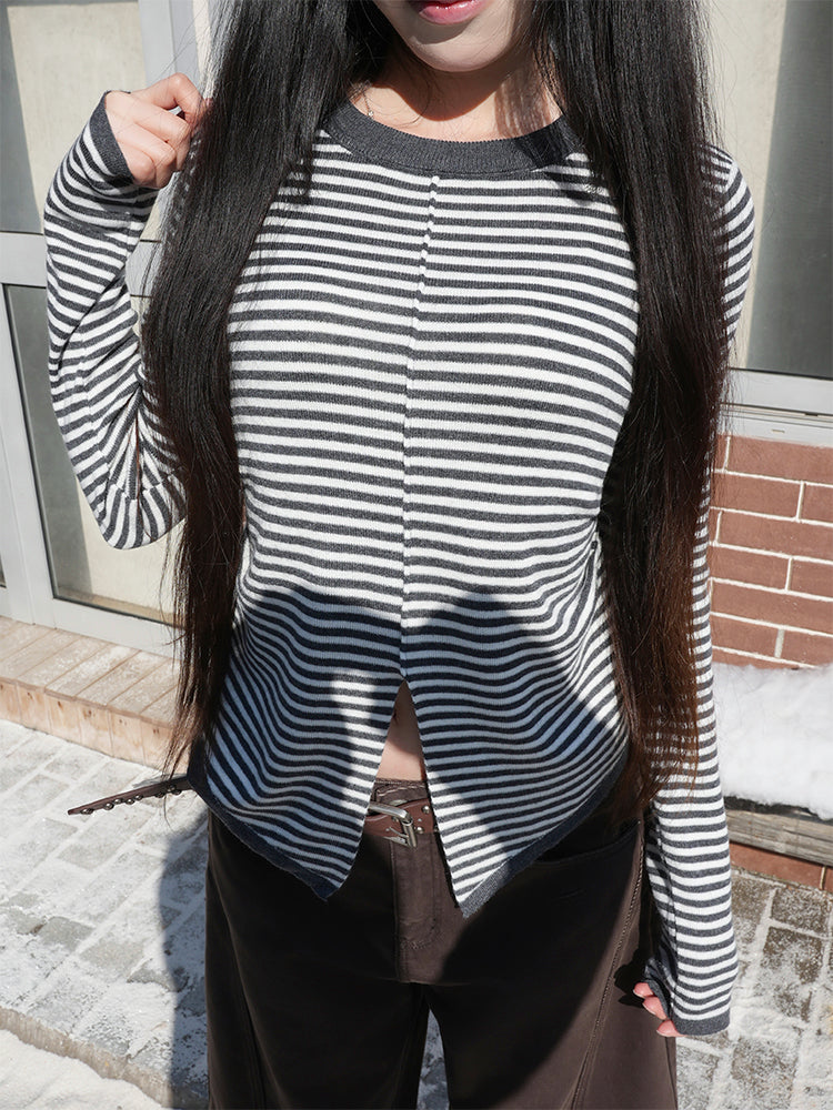 ボーダー ロングスリーブ レイヤードトップス