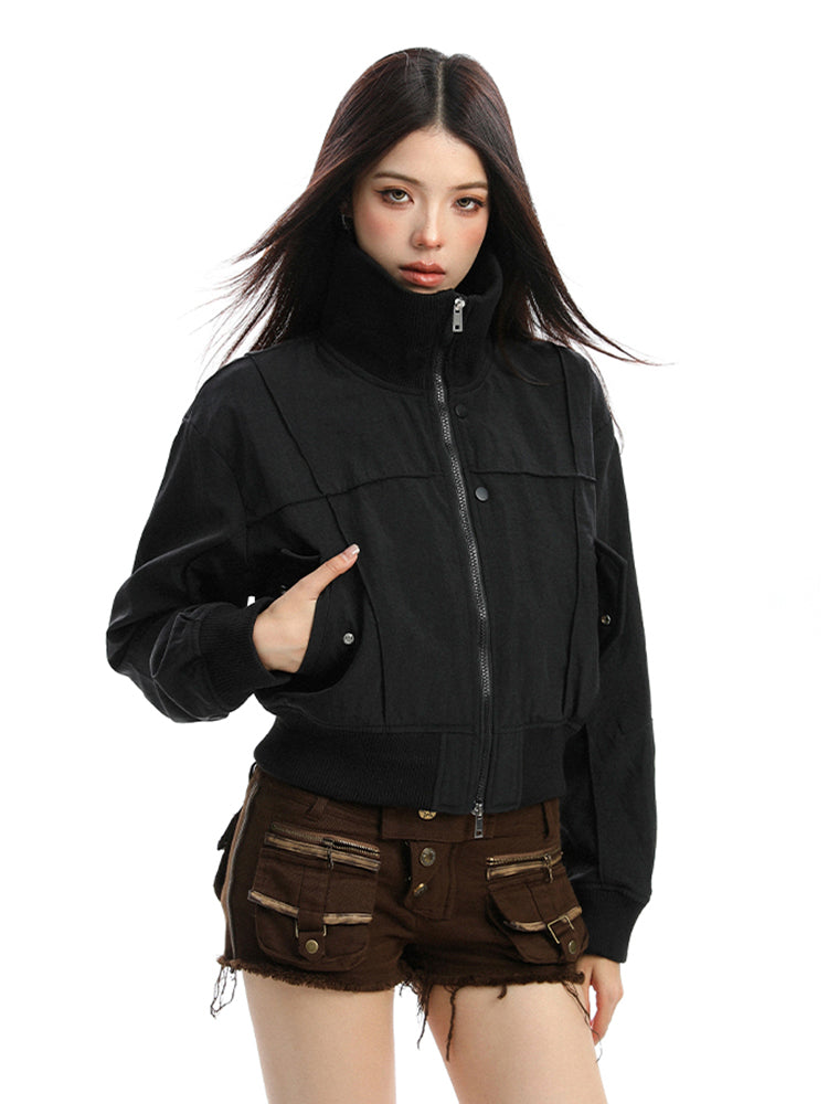 レトロスタンドカラーショートジャケット