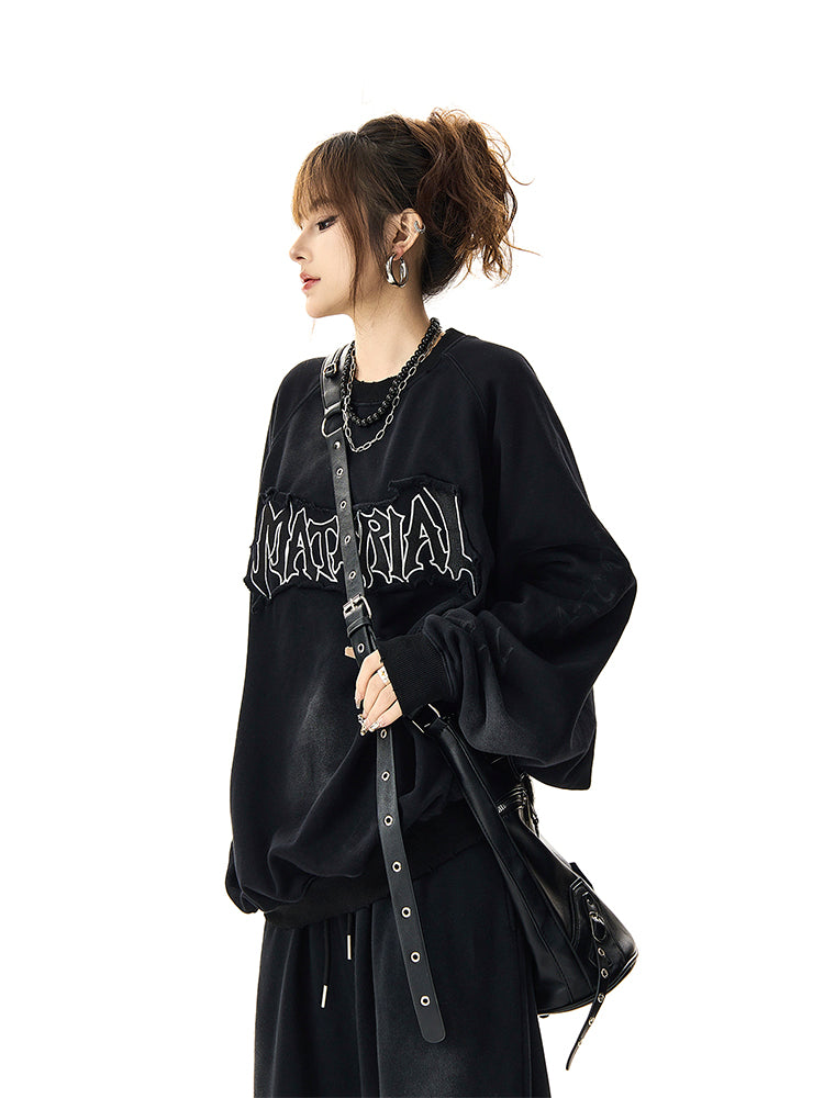 ユニセックス ルーズヴィンテージ刺繍スウェット