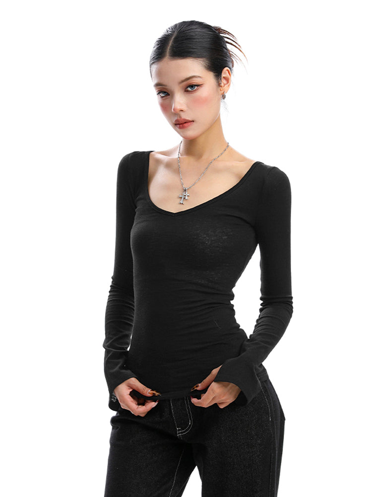 無地Vネックロングスリーブカットソー