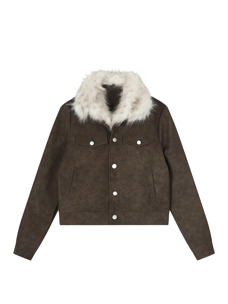 ファー付きショートレザージャケット(ファー取り外し可