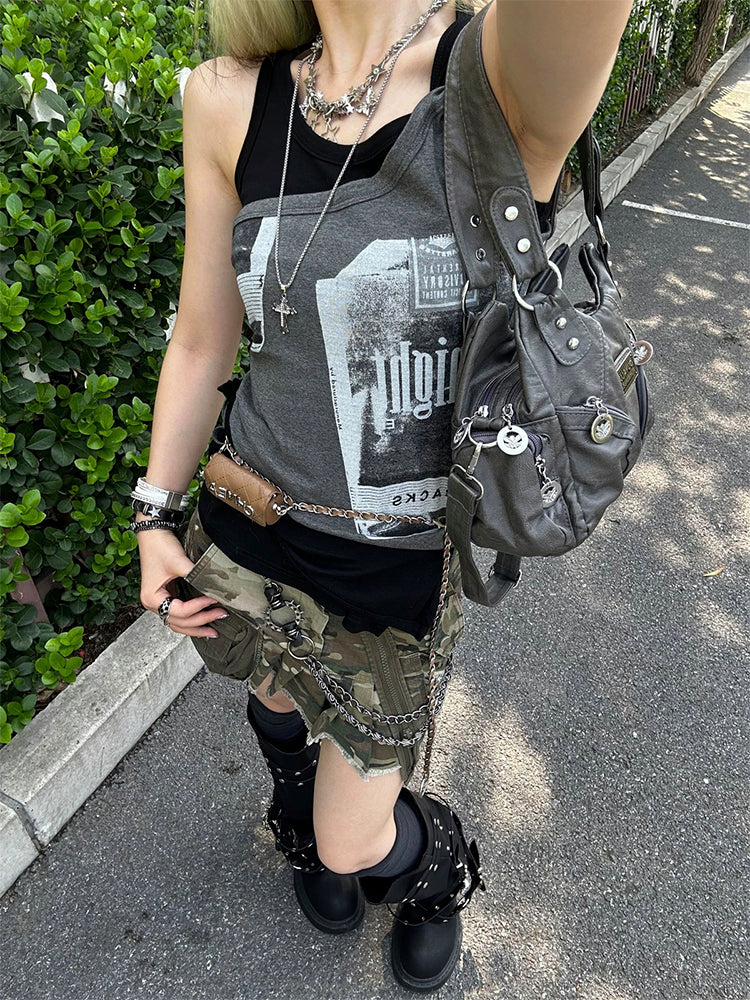 クラシックY2Kレトロ多ポケットバッグ