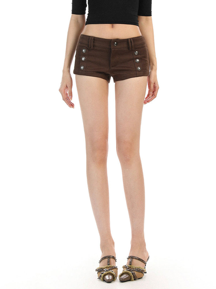 ダブルボタンデザイン スリムショートパンツ