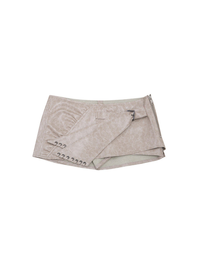 ヴィンテージギャル切り替えフェイクレザーショートスカート