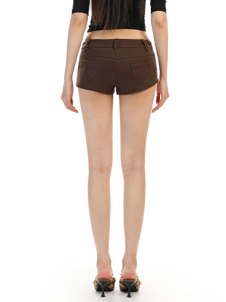 ダブルボタンデザイン スリムショートパンツ