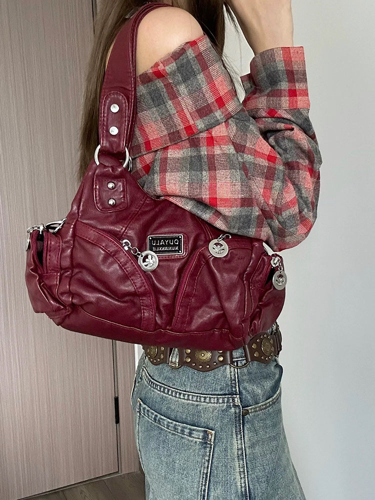 クラシックY2Kレトロ多ポケットバッグ