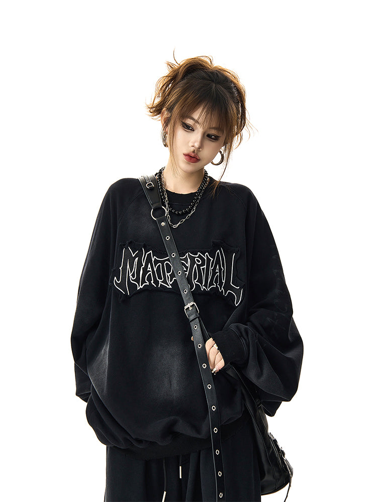 ユニセックス ルーズヴィンテージ刺繍スウェット