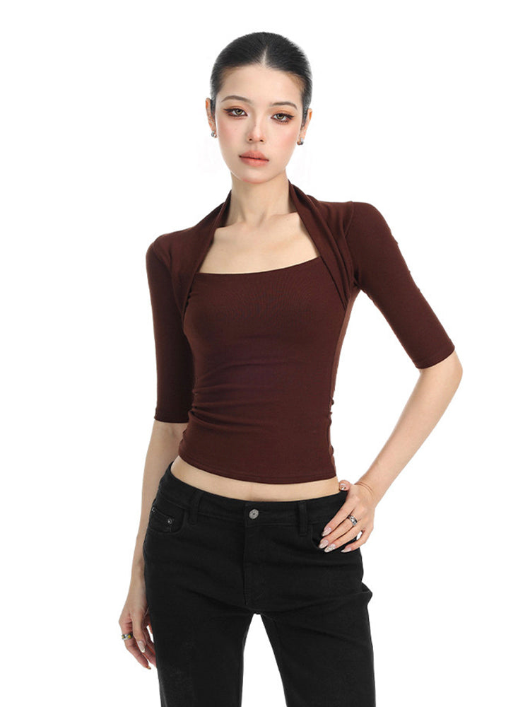 スリムフィット七分袖トップス
