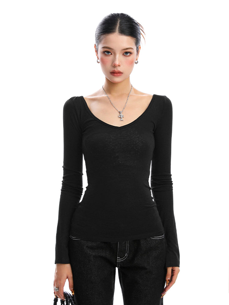 無地Vネックロングスリーブカットソー