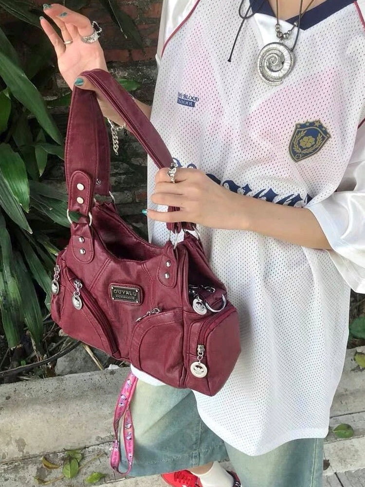 クラシックY2Kレトロ多ポケットバッグ