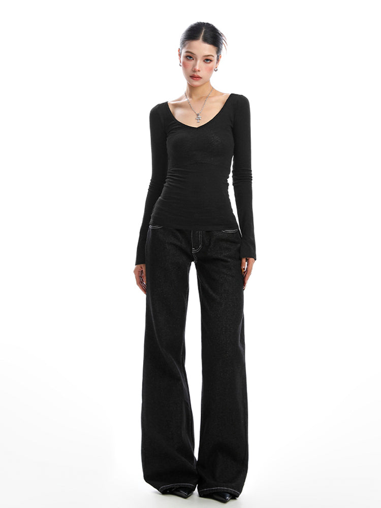 無地Vネックロングスリーブカットソー