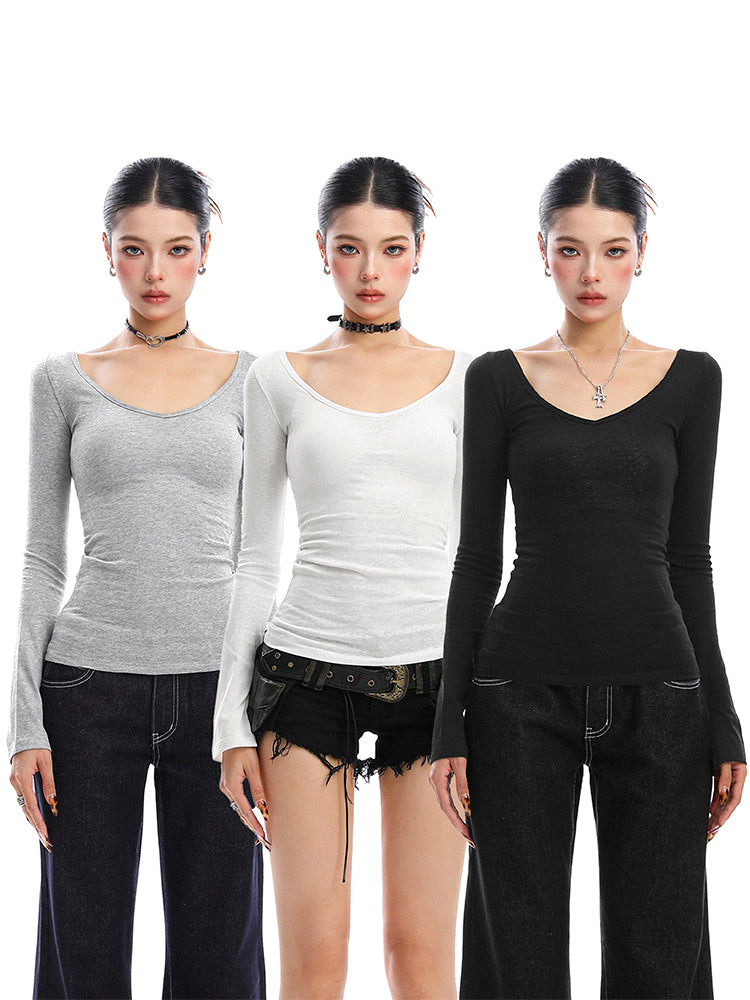 無地Vネックロングスリーブカットソー