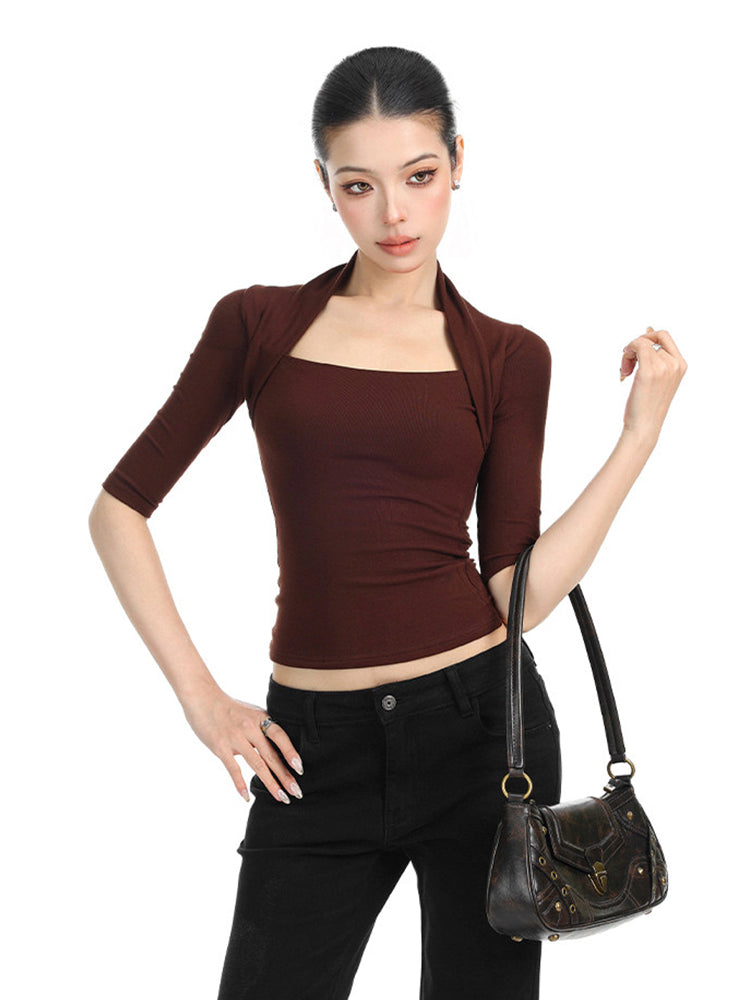 スリムフィット七分袖トップス