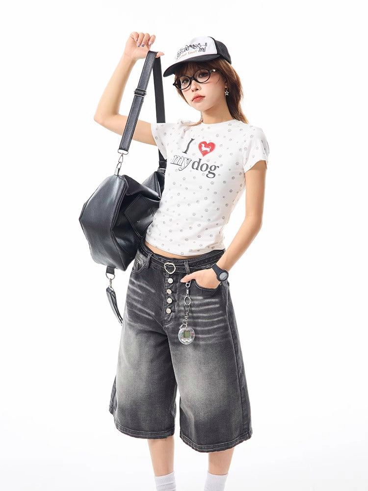 犬の爪跡プリントショートTシャツ