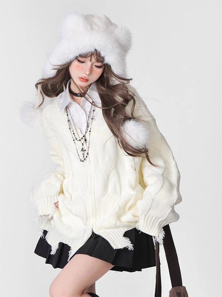 ダメージvネックニットコート(下架)