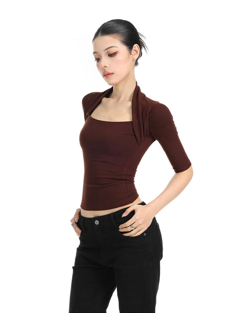 スリムフィット七分袖トップス