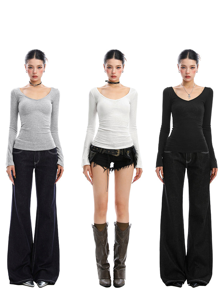 無地Vネックロングスリーブカットソー