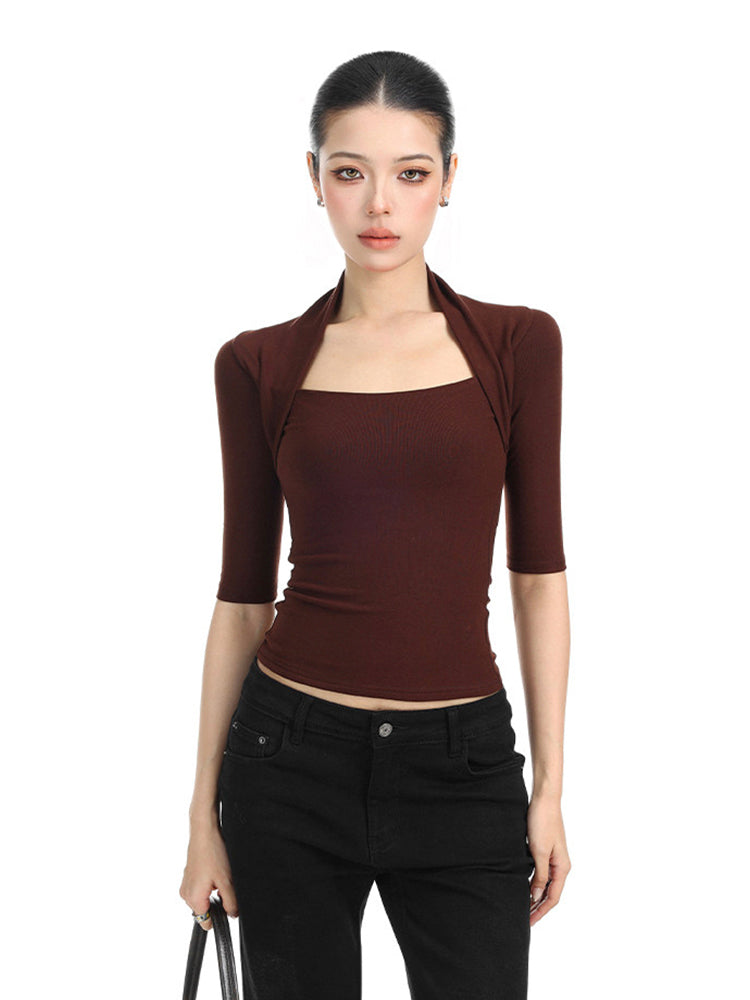 スリムフィット七分袖トップス
