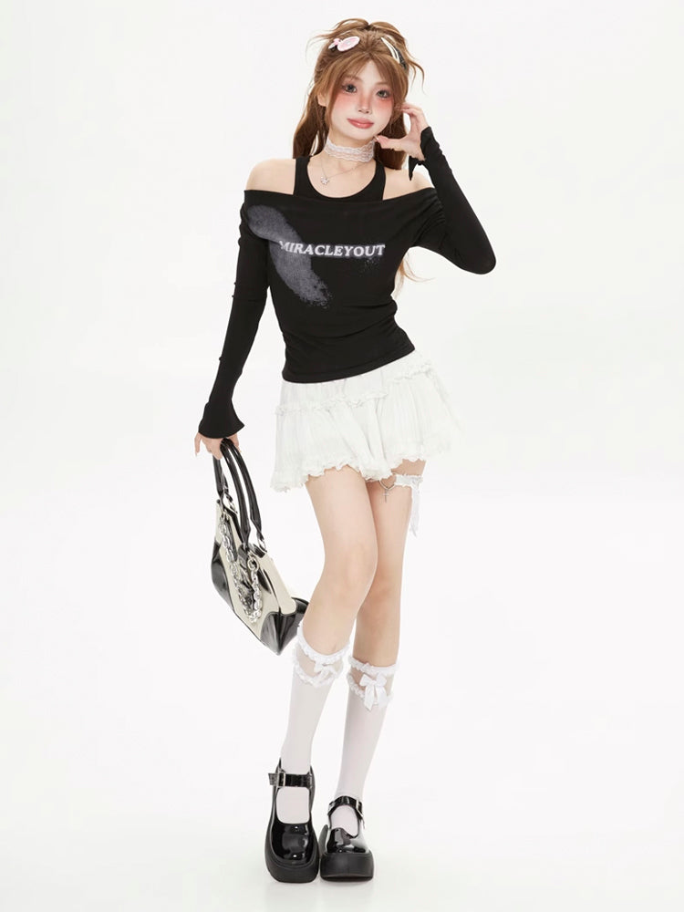 Y2K style off-the-shoulder long sleeves