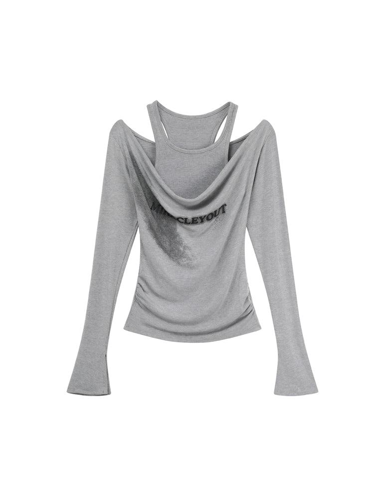 Y2K style off-the-shoulder long sleeves
