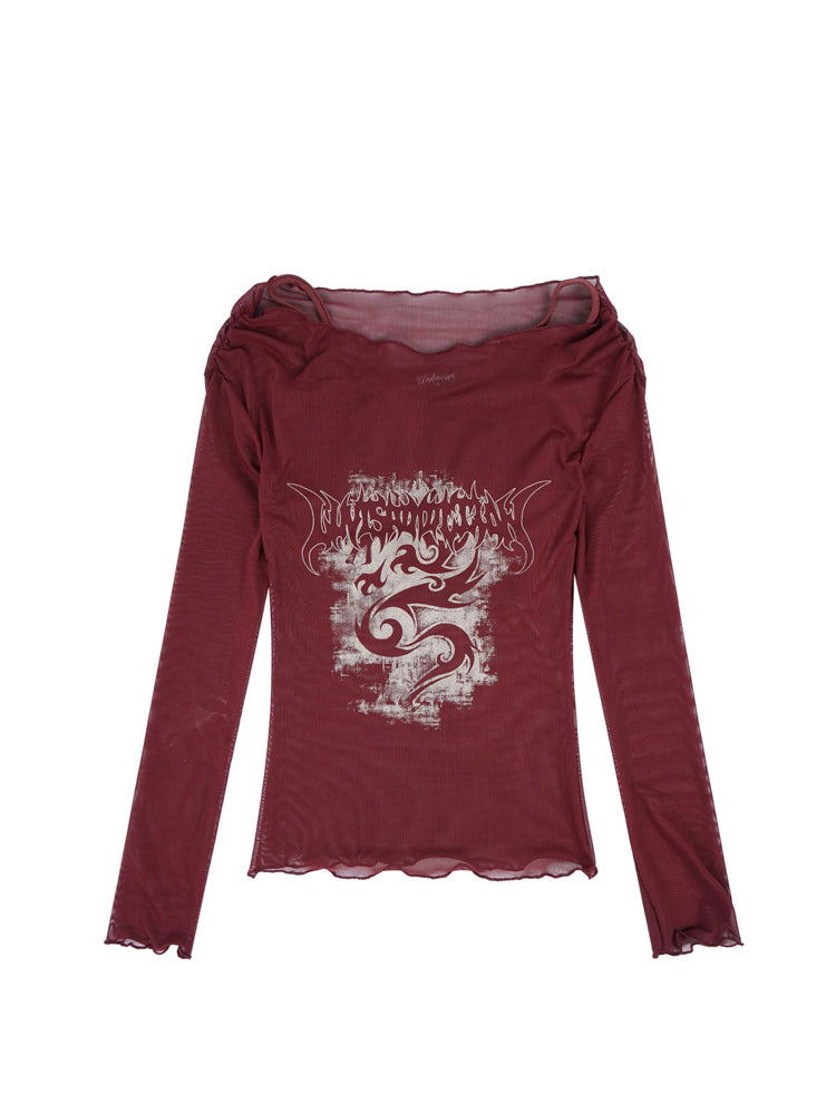 Mesh print long sleeve T-shirt