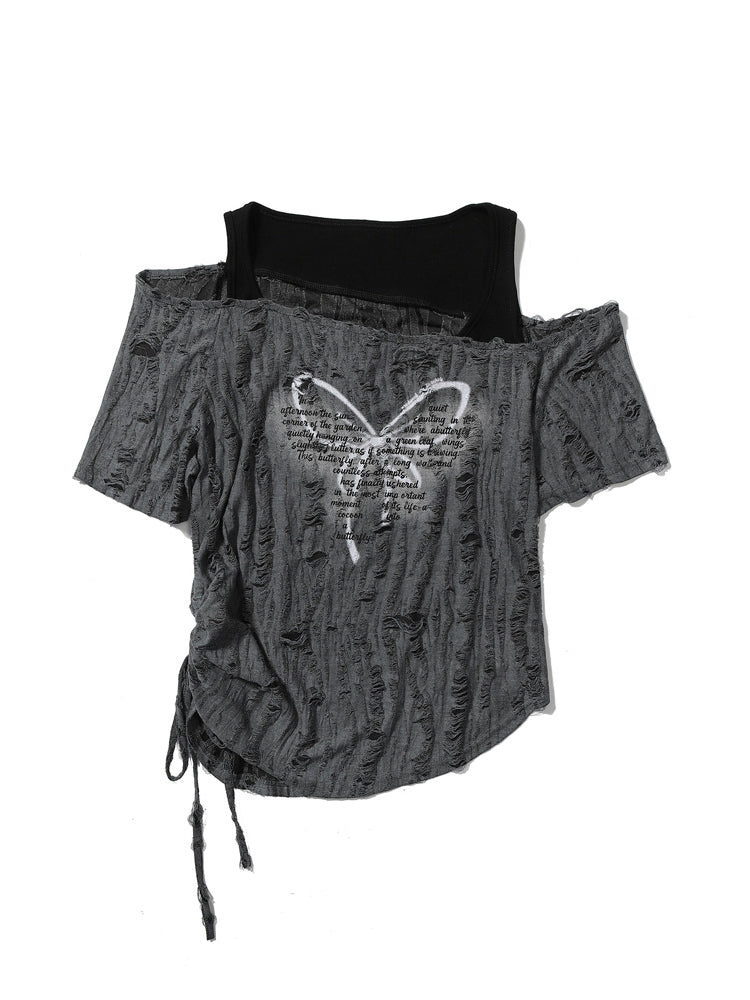 Butterfly print short sleeve shirt