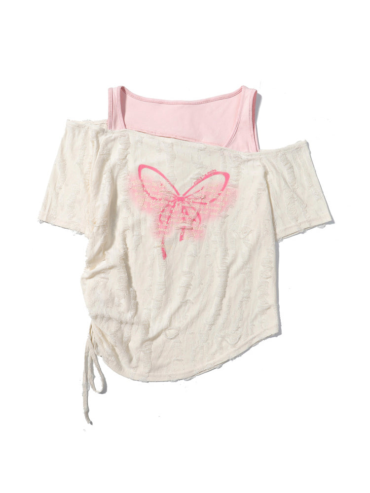 Butterfly print short sleeve shirt