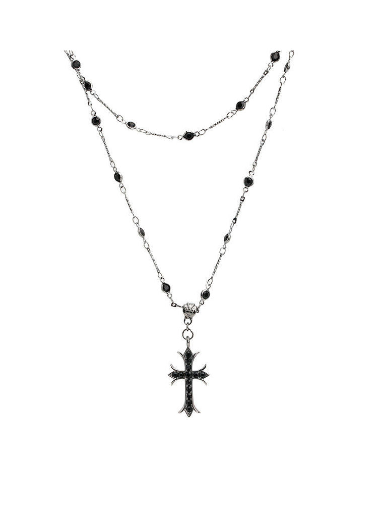 Subculture style double layer cross necklace