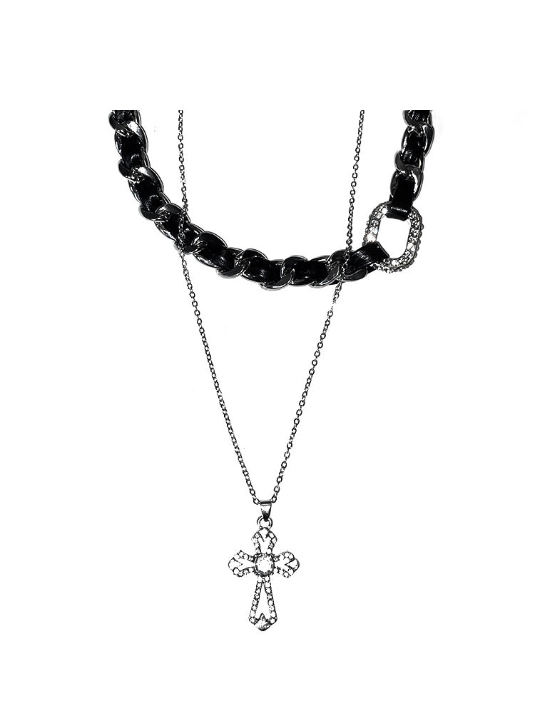 Cross motif double layered necklace