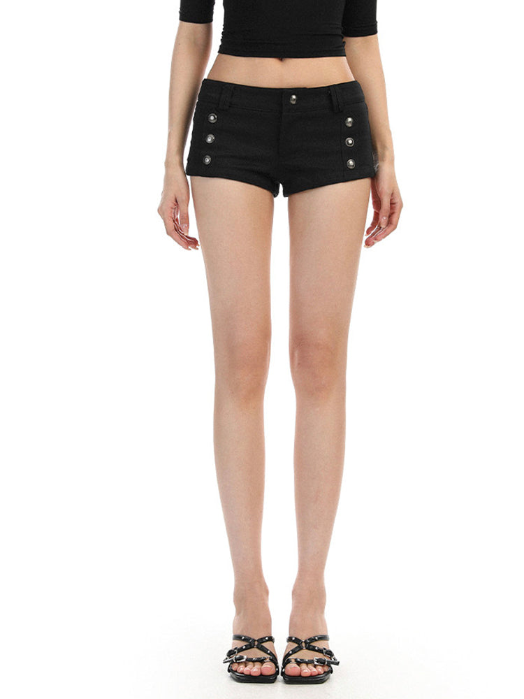 ダブルボタンデザイン スリムショートパンツ