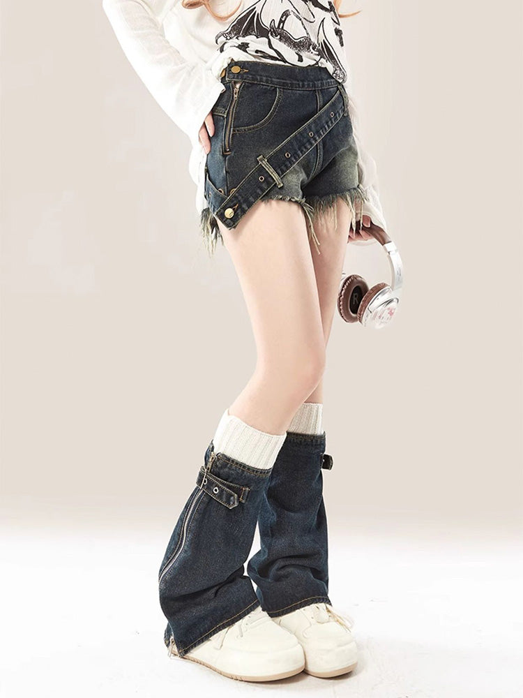 Denim shorts with leg covers