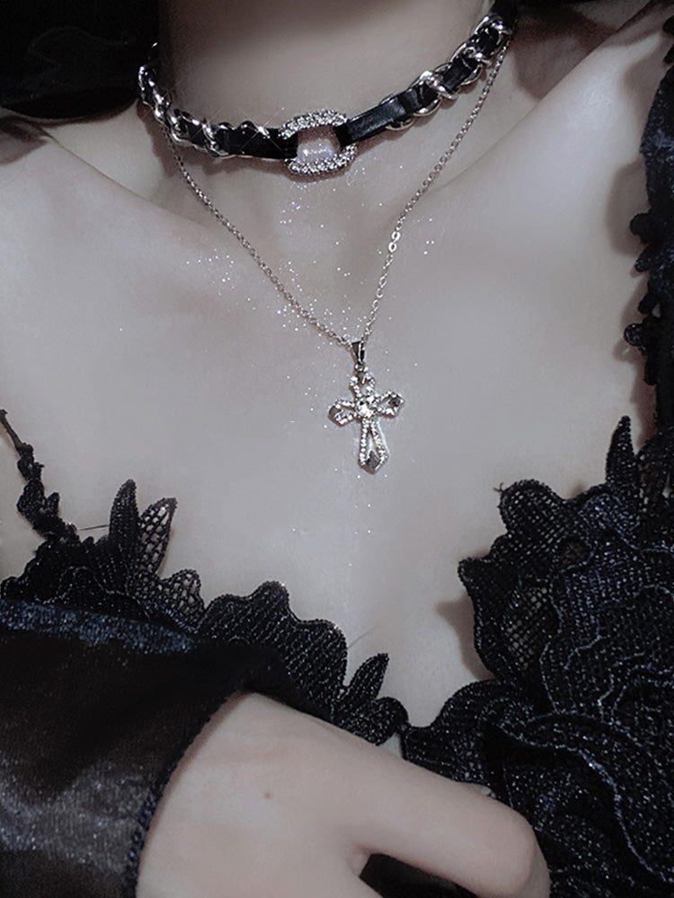 Cross motif double layered necklace